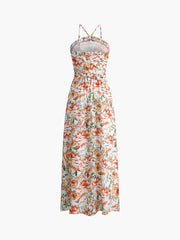 Floral Print Crisscross Long Dress