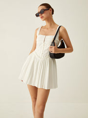 Plain Pleated Cami Short Dress