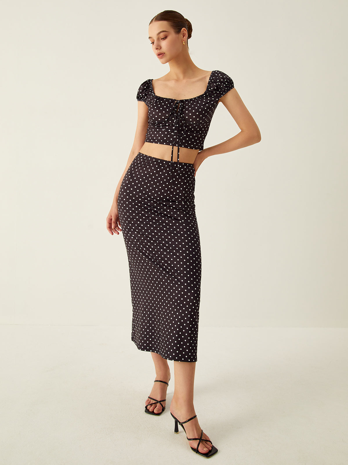 Polka Dot Knotted Skirt Set