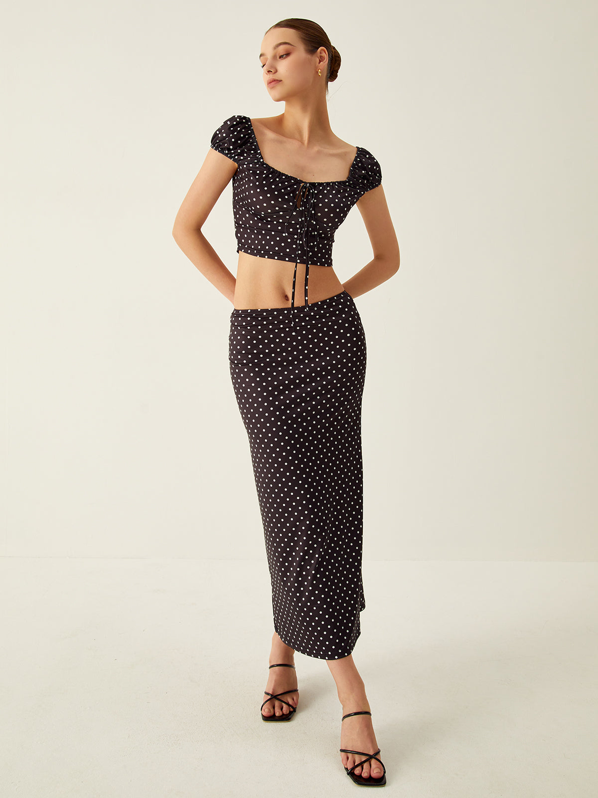 Polka Dot Knotted Skirt Set