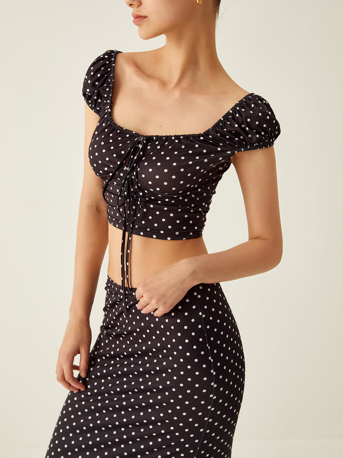 Polka Dot Knotted Skirt Set