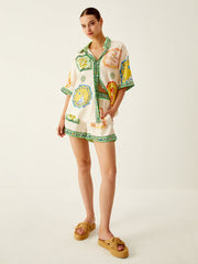 Loosen Printed Satin Short Set