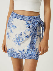 Lace-Up Floral Print Short Skirt