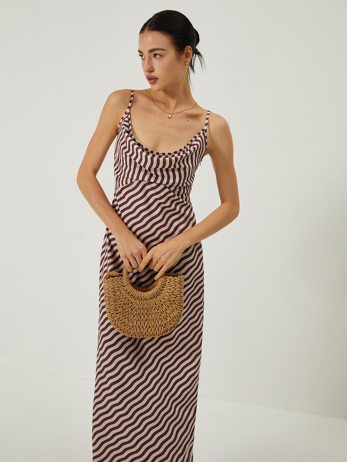 Stripe Low Cut Slim Long Dress