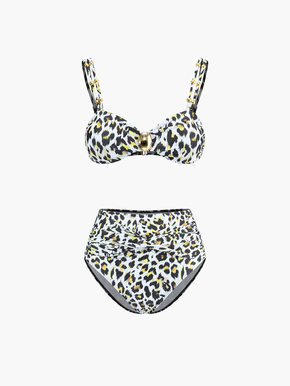 Leopard Print Twist Front High Waist Bikini Set