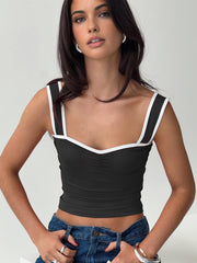 Contrast Binding Heart-Shaped Neckline Cami Top