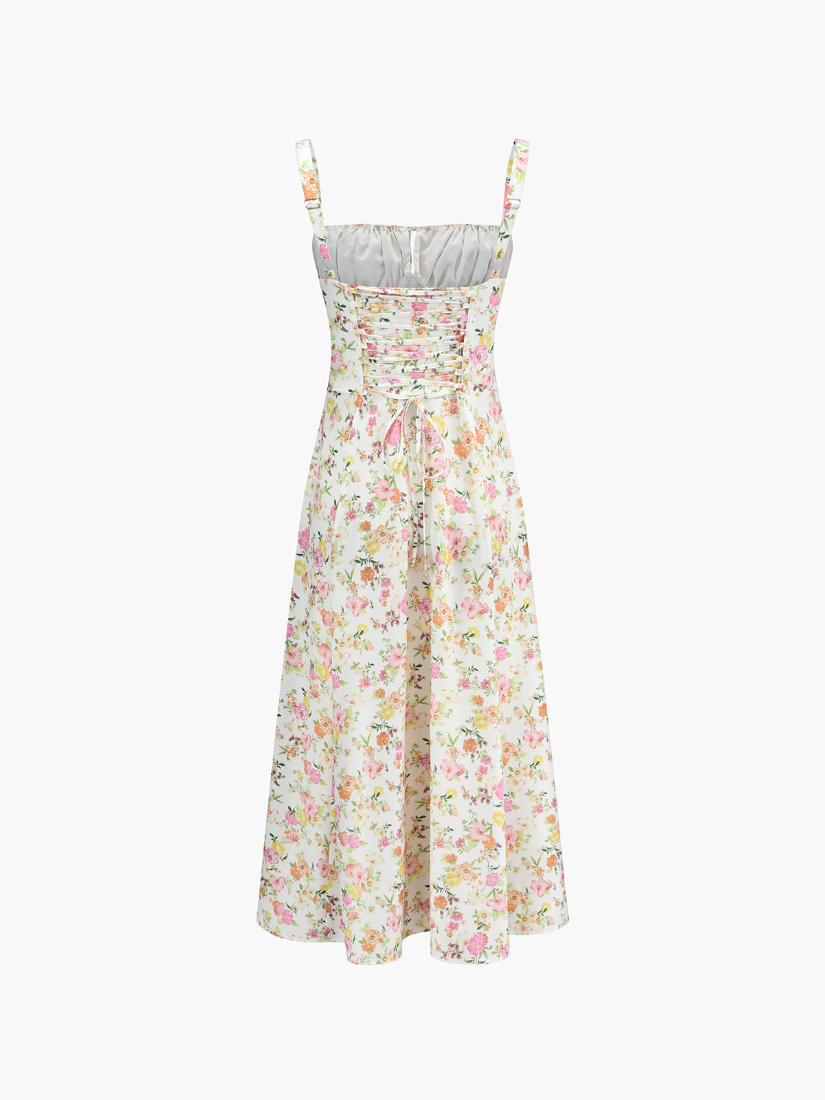 Floral Pleated Tie Long Dress