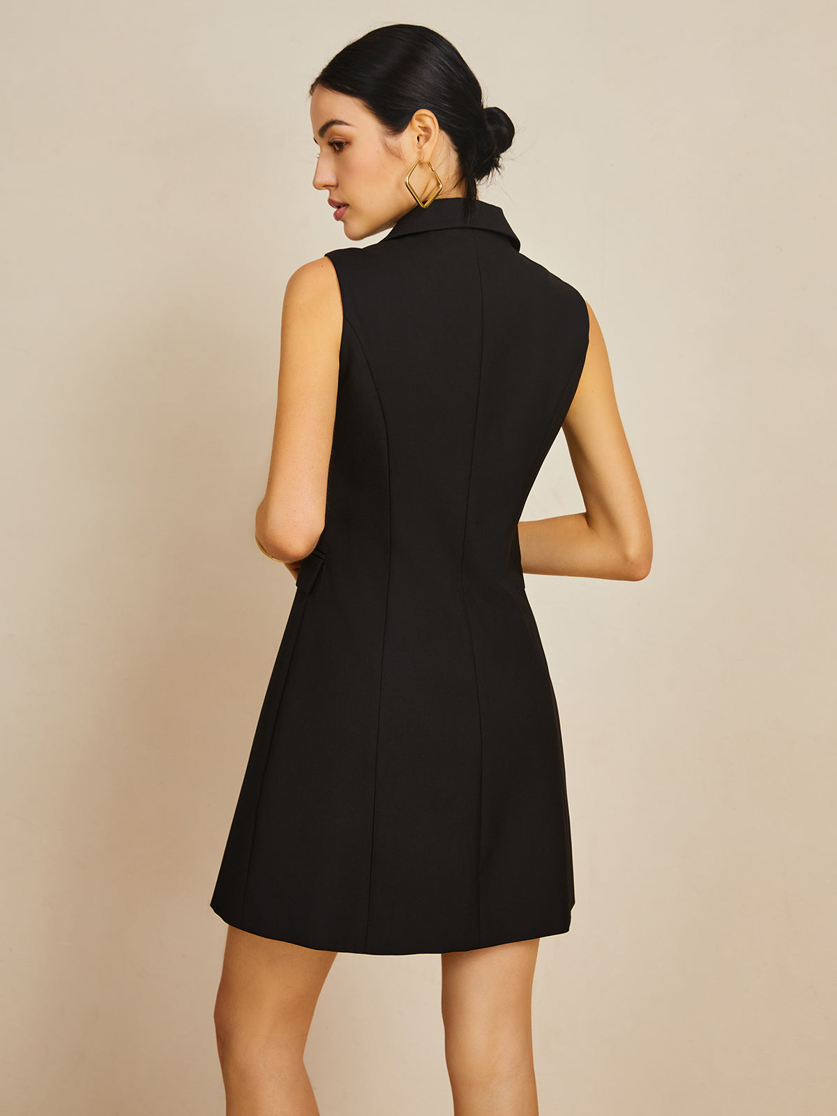 Muti-Button Collared Short Dress