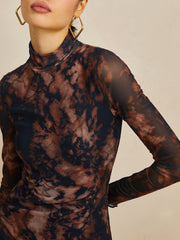 Floral Print Funnel Neck Slim Fit Dress