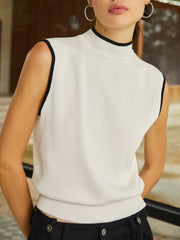 Contrast Binding High Neck Knit Vest