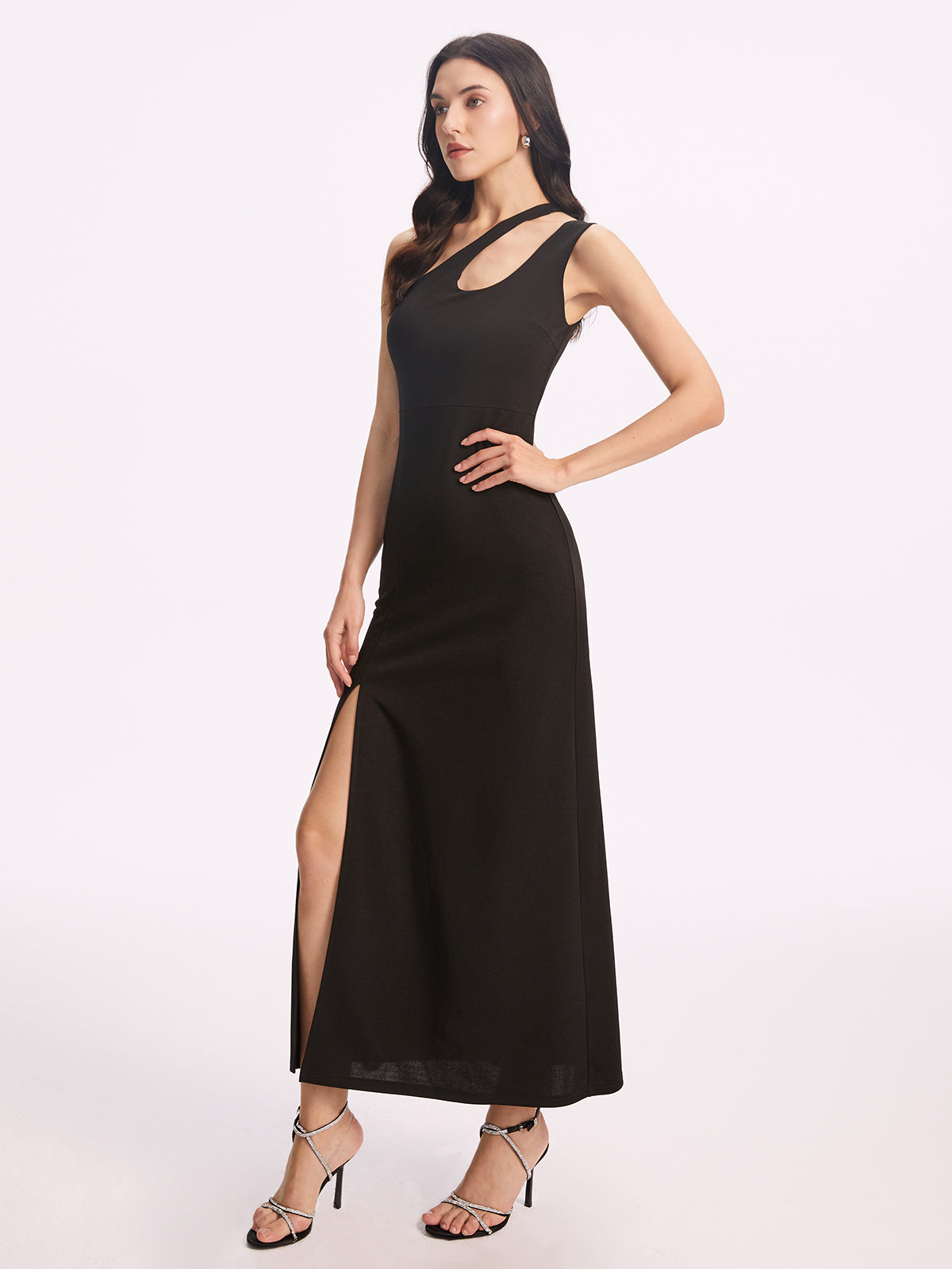 Asymmetrical Collar Long Dress