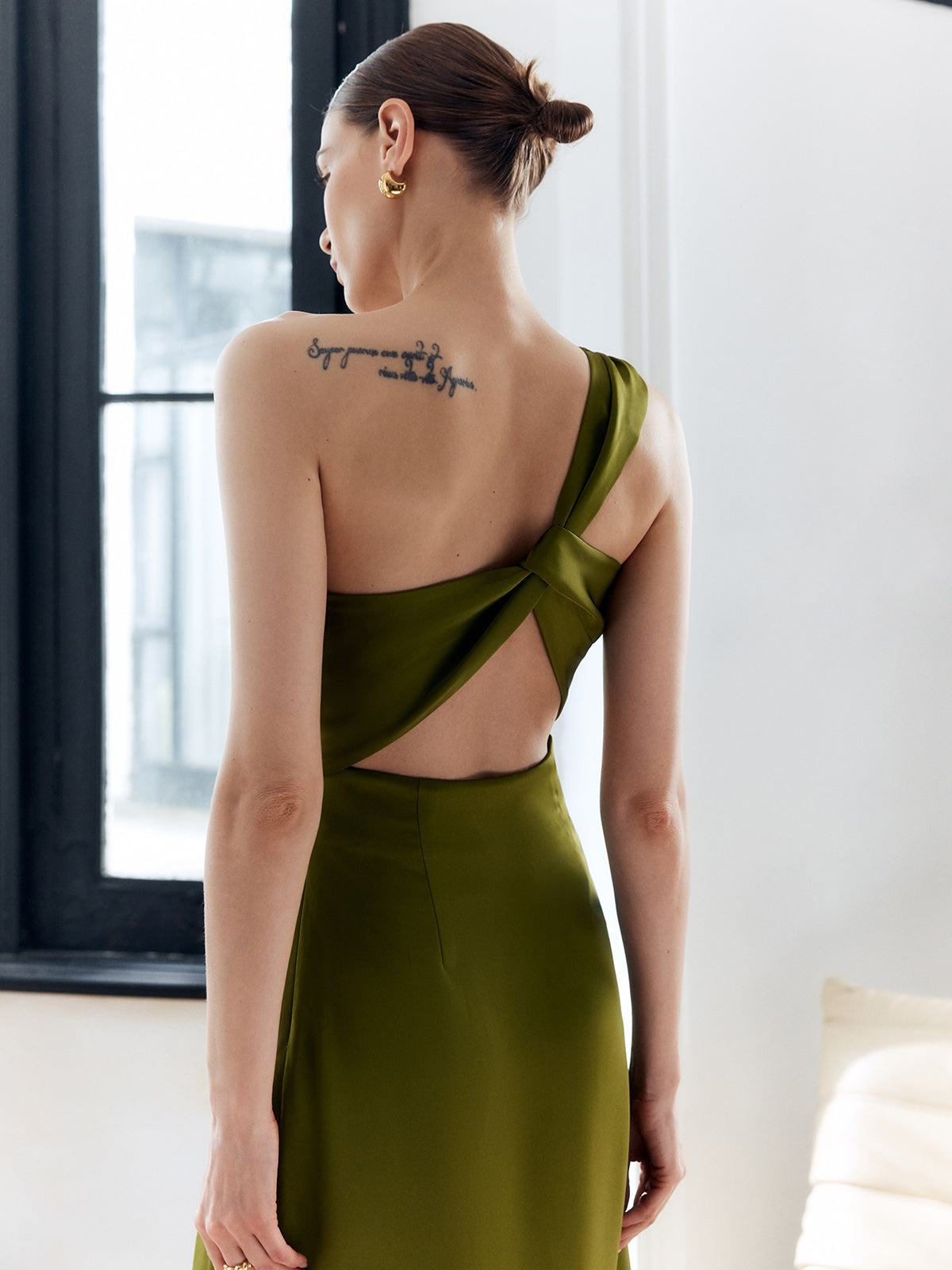 Satin Asymmetrical Backless Slim Dress