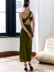 Satin Asymmetrical Backless Slim Dress