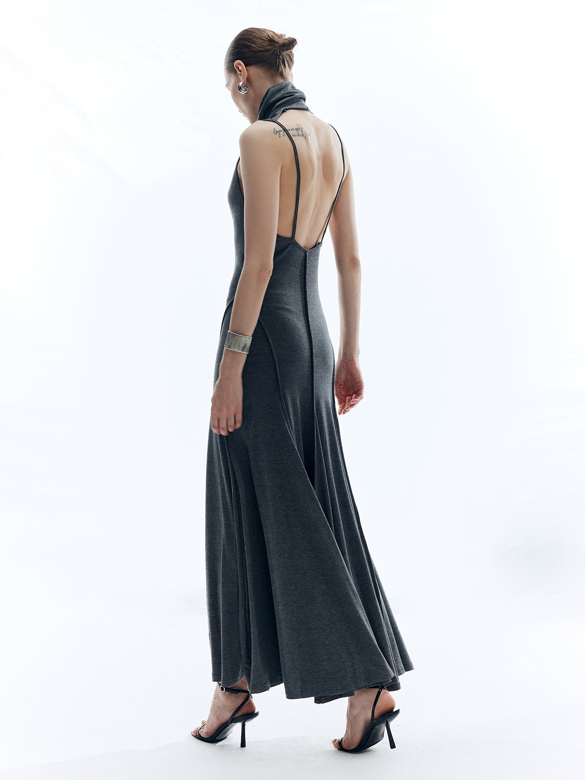 High Neck Backless Solid Dress