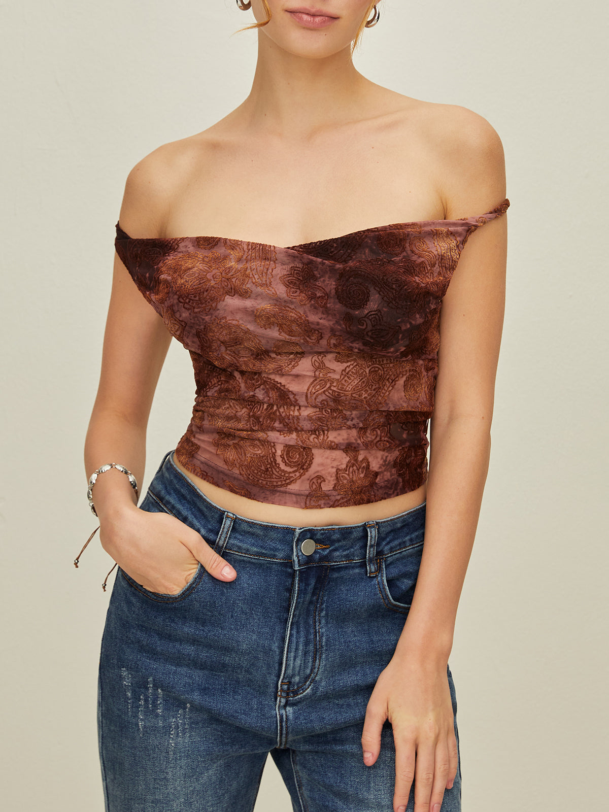 Print Off-Shoulder Tank Top