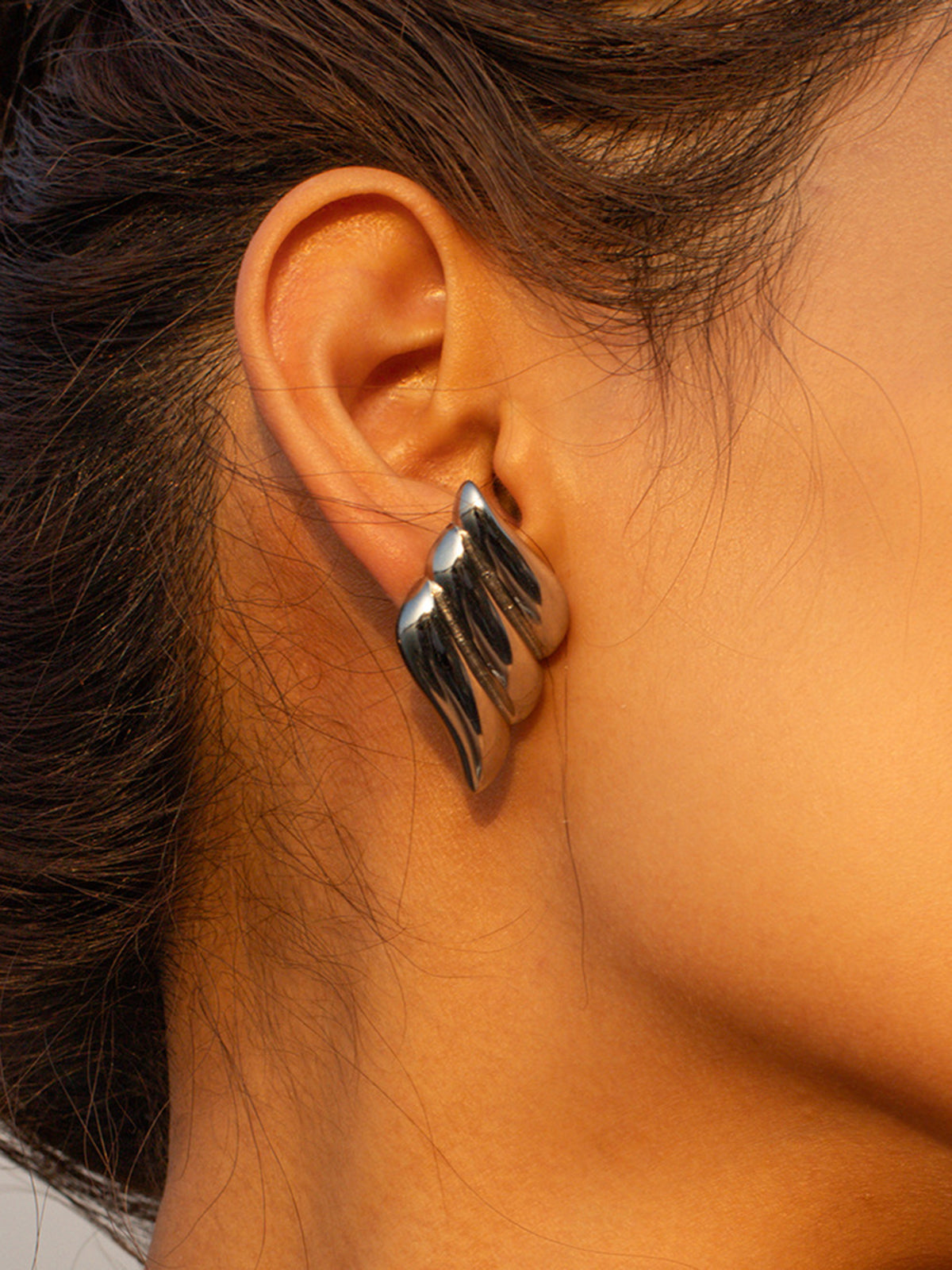 Metal Wind Geometry Three Layer Wing Earrings