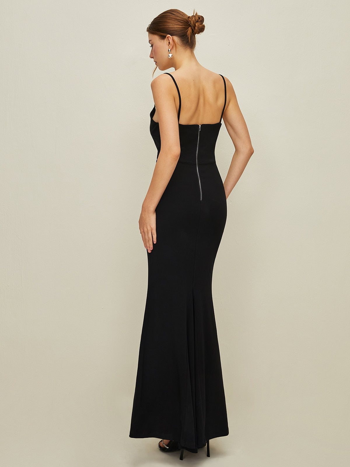 V-Neck Solid Split Open-Back Dress