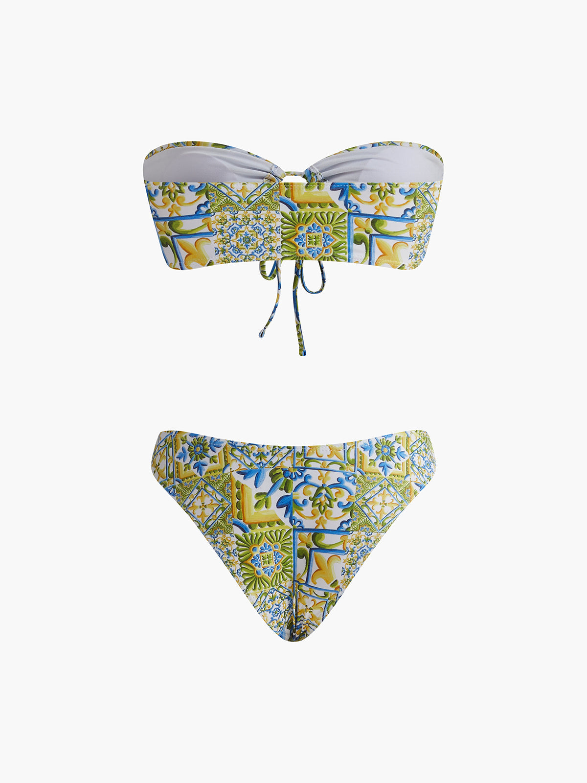 Strapless Print Knotted Bikini Set