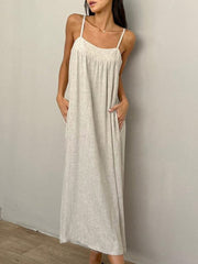 Linen Pockets Cami Long Dress