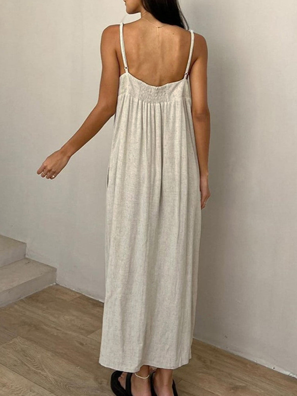 Linen Pockets Cami Long Dress