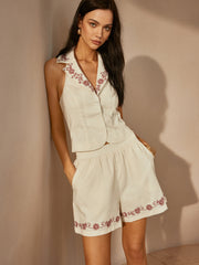 Cotton & Linen Embroidery Shorts Set