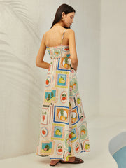 Print Pleated Long Dress