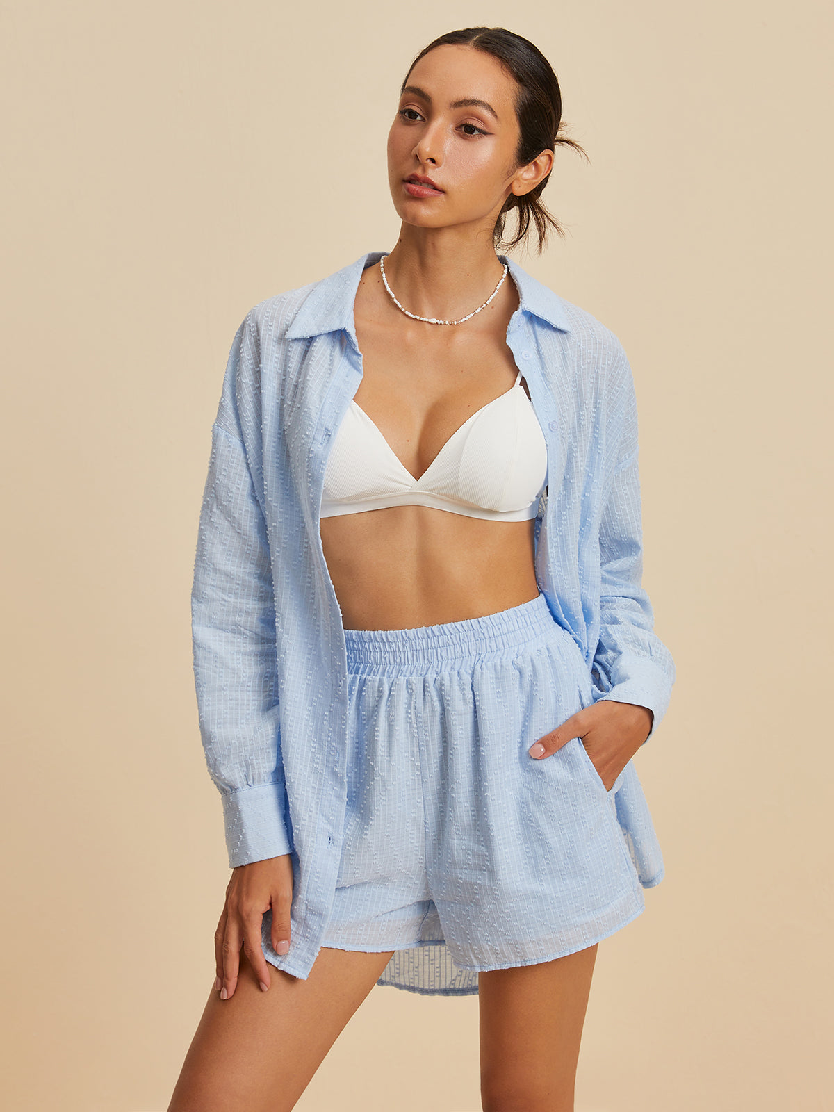 Jacquard Casual Shorts Set