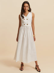 Cotton & Linen Button Sleeveless Dress