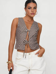 Stripe Knotted V-Neck Tank Top