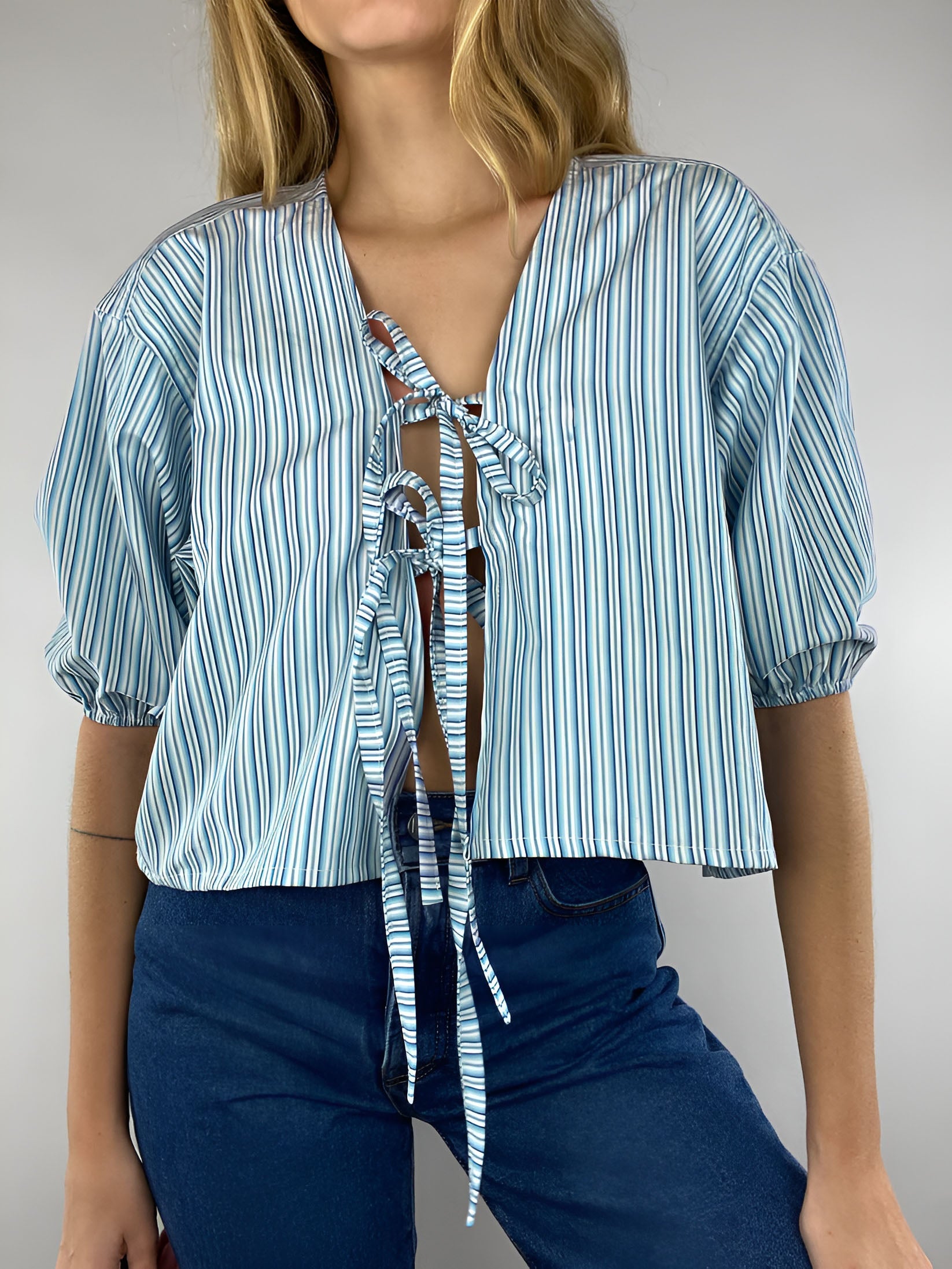 Stripe Tie Neck Blouse