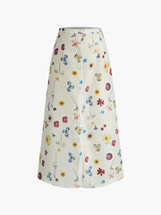 Button Print Straight Skirt