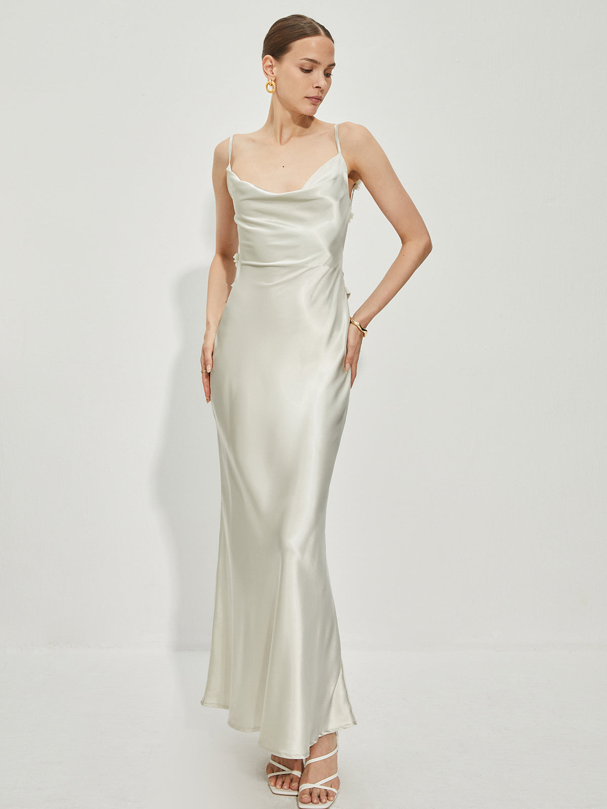 Satin Cowl Neck Backless Dress