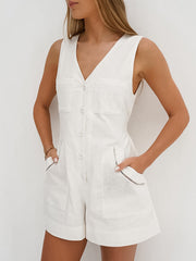 Cotton V-Neck Drawstring Jumpsuit