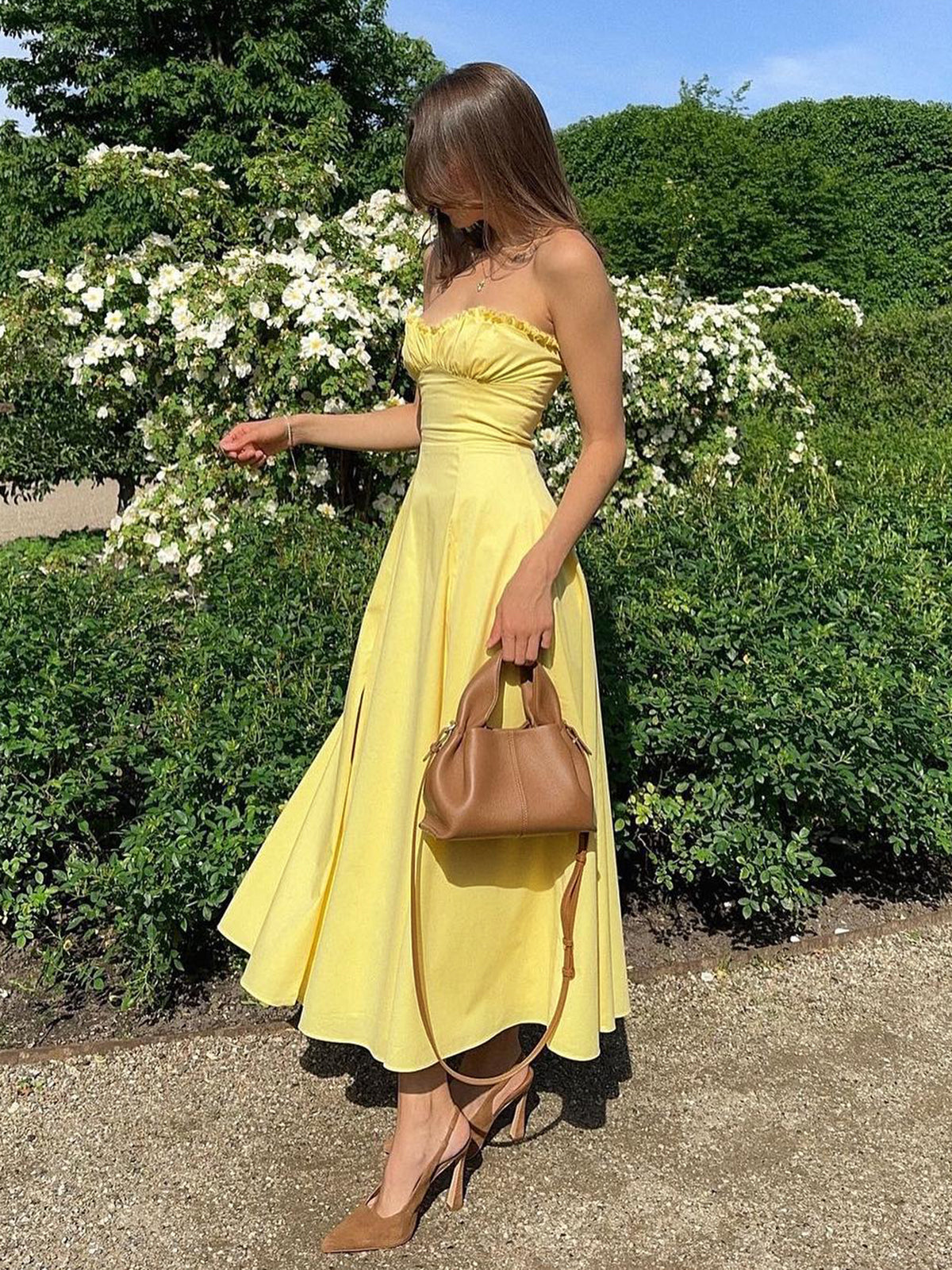 Lettuce Trim Slit Midi Dress