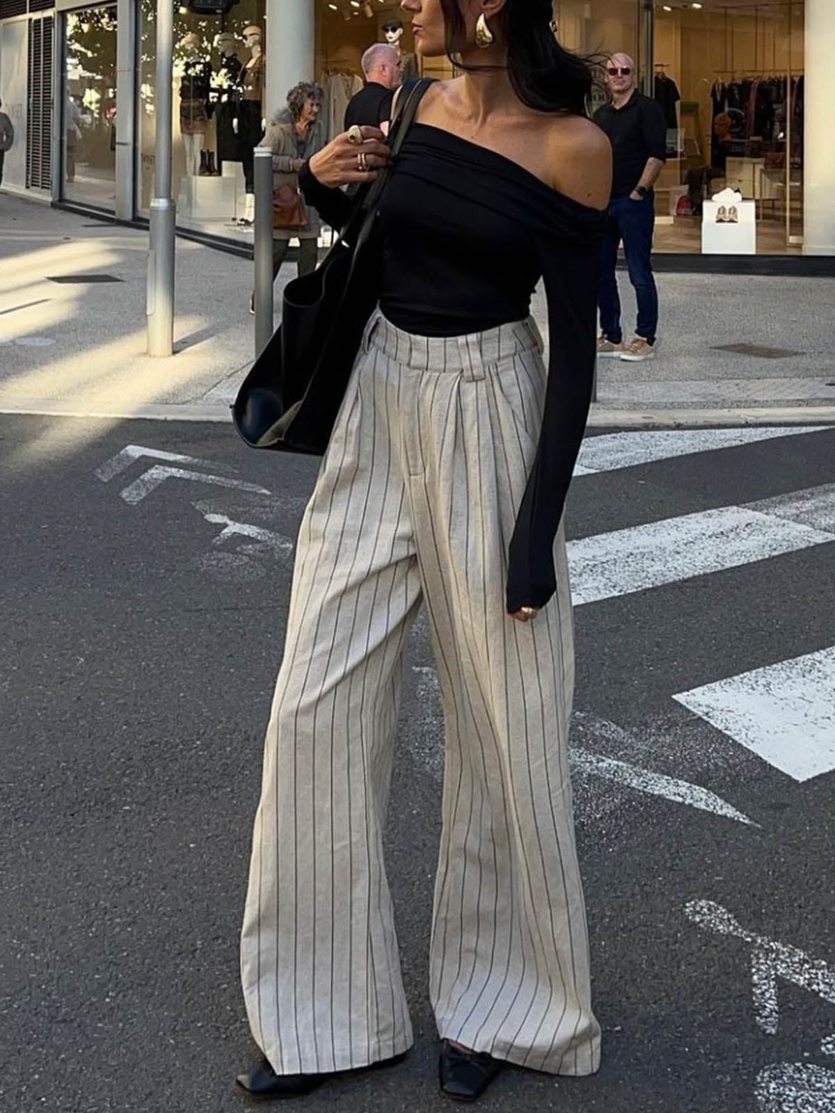 Pinstripe Zippered Wide Leg Pants