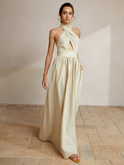 Criss Cross Halter Pockets Long Dress