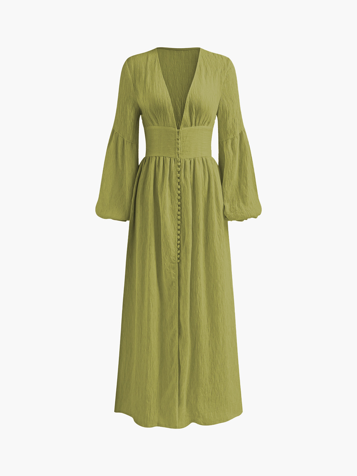 Boho Lantern Sleeve Button-Front Long Split Dress