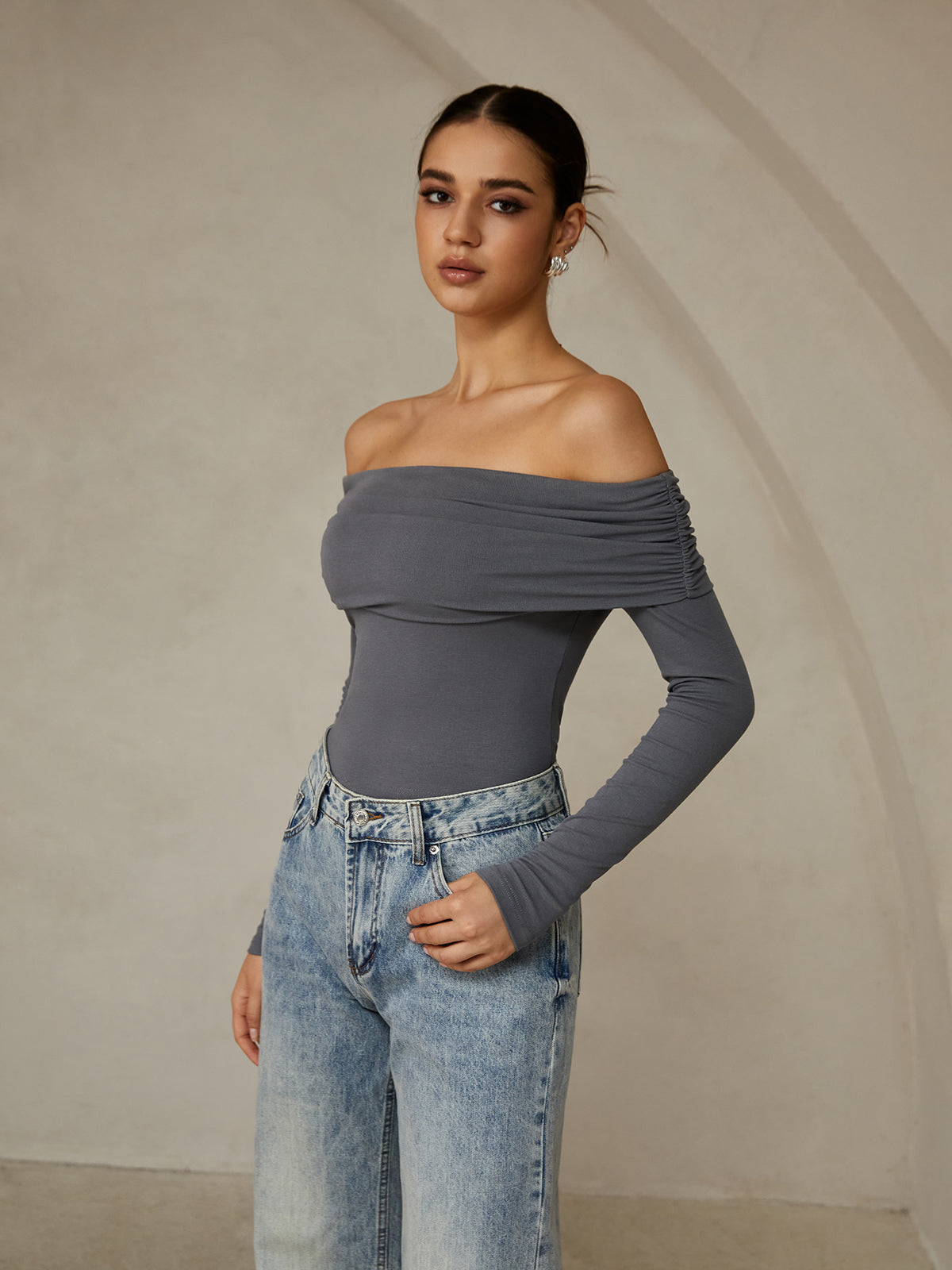 Off-Shoulder Long Sleeve T-Shirt