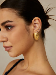 Golden Ribbed Half-Hoop Earrings