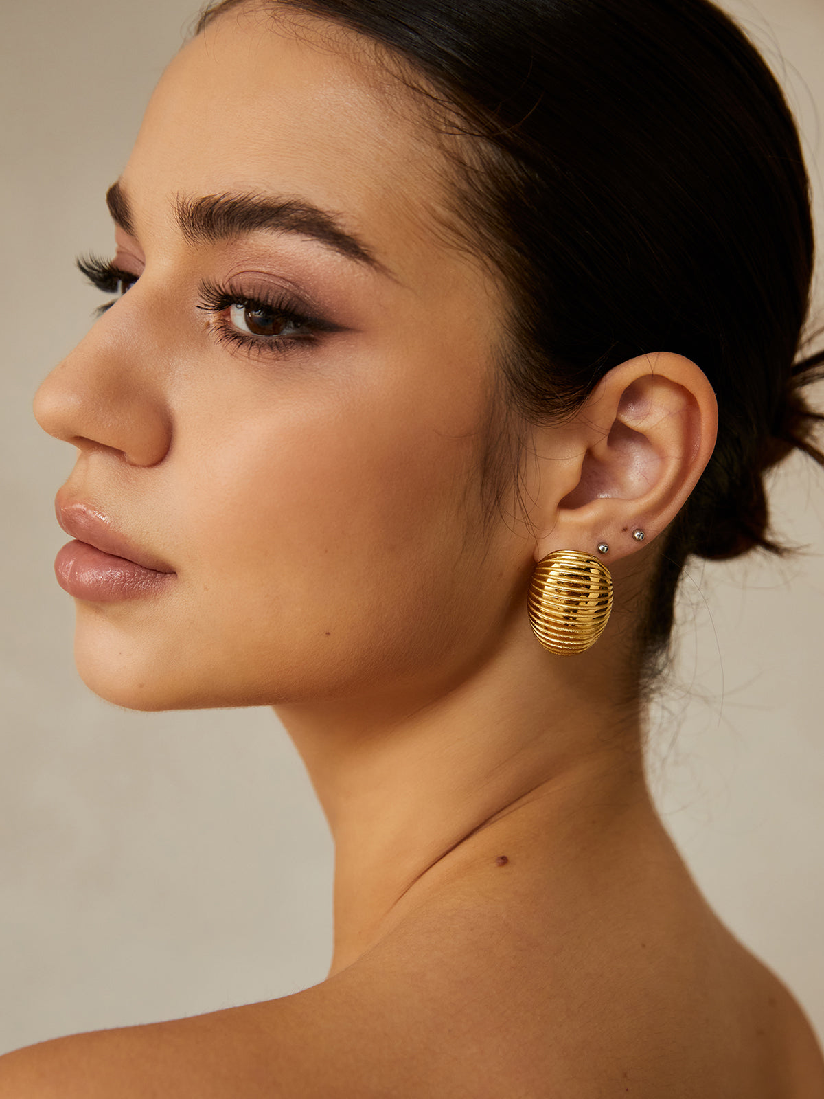 Golden Ribbed Half-Hoop Earrings