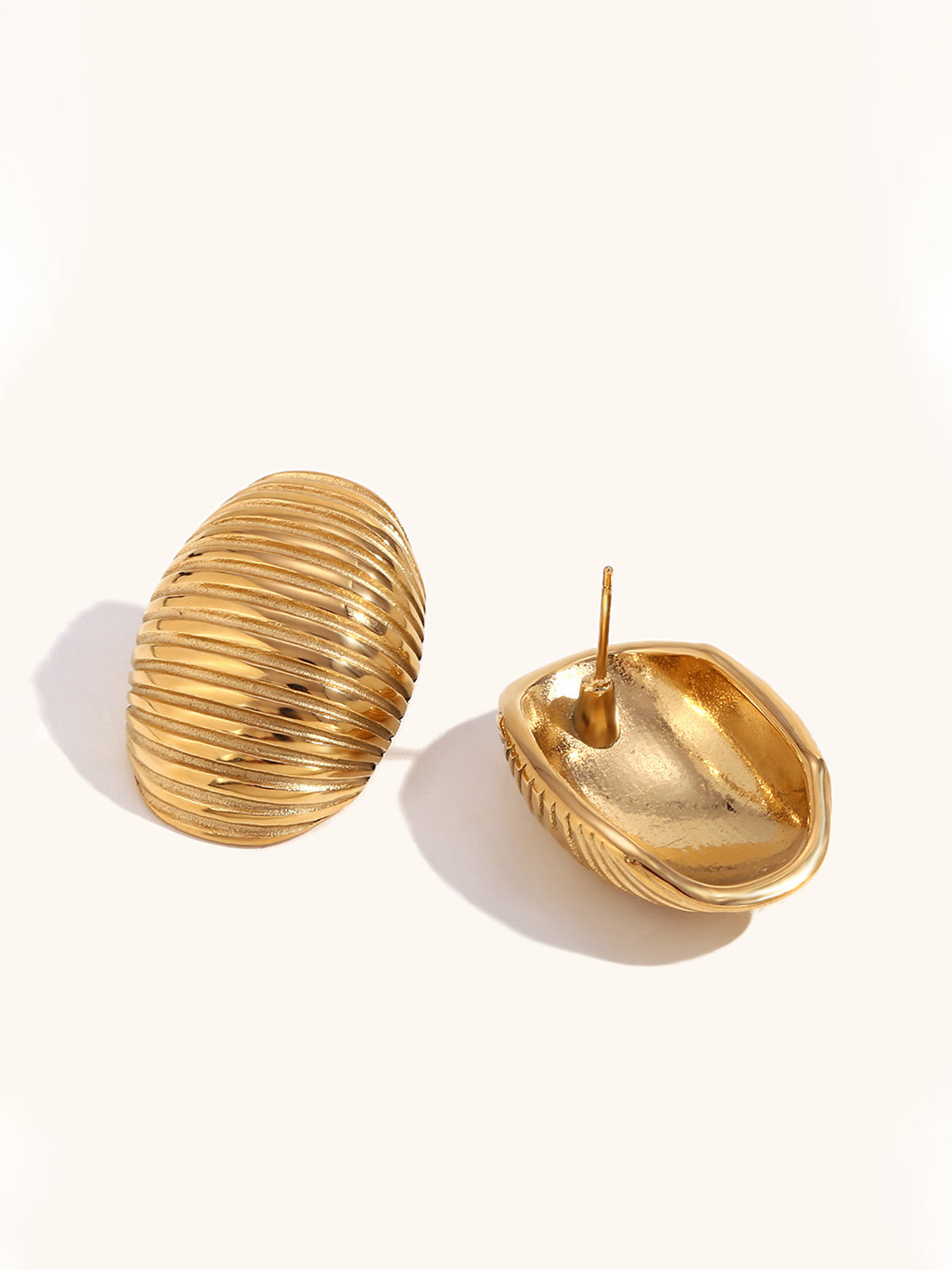 Golden Ribbed Half-Hoop Earrings