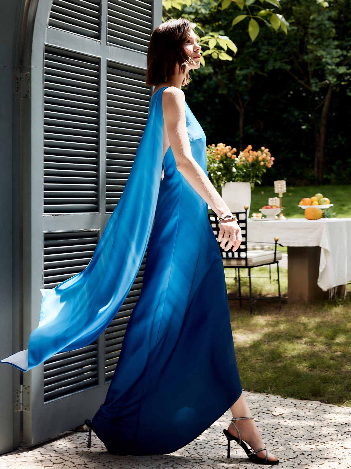 Asymmetrical One Shoulder Gradient Long Dress