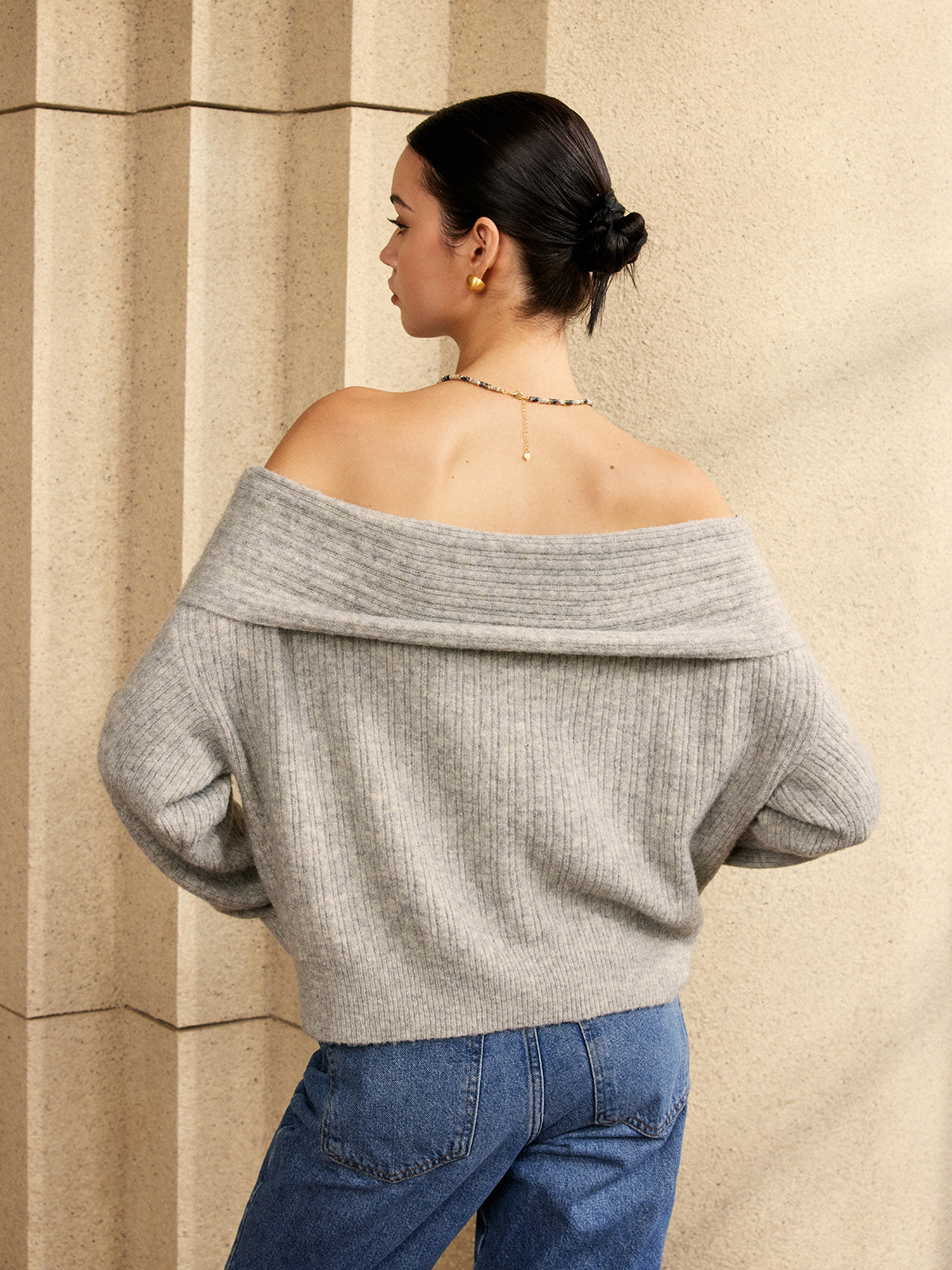 Off-Shoulder Plain Sweater