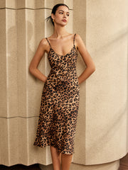 Leopard Print Backless Cami Midi Dress