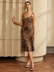 Leopard Print Backless Cami Midi Dress