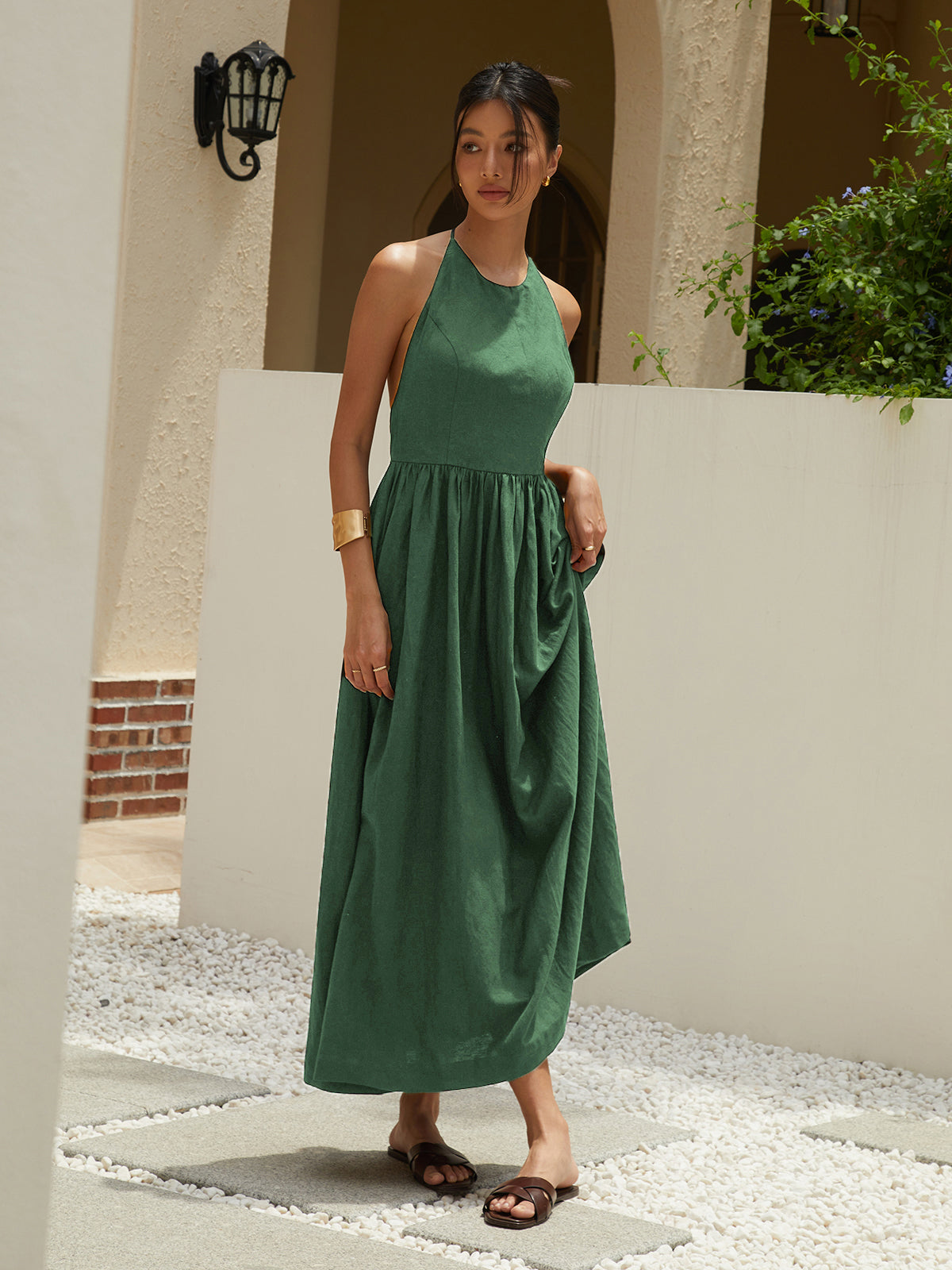 Solid Halter Long Dress