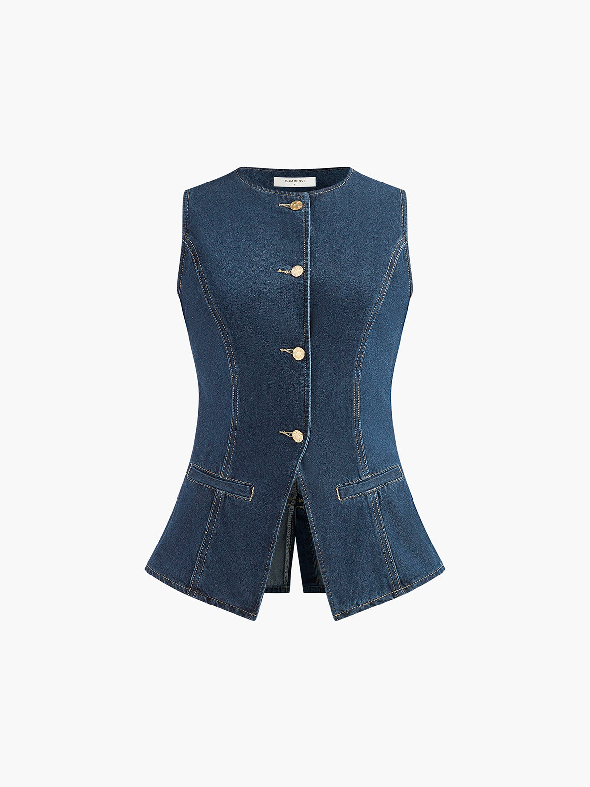 Denim Peplum Vest With Shorts Set