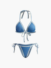 Contrast Binding Knotted Bikini Set