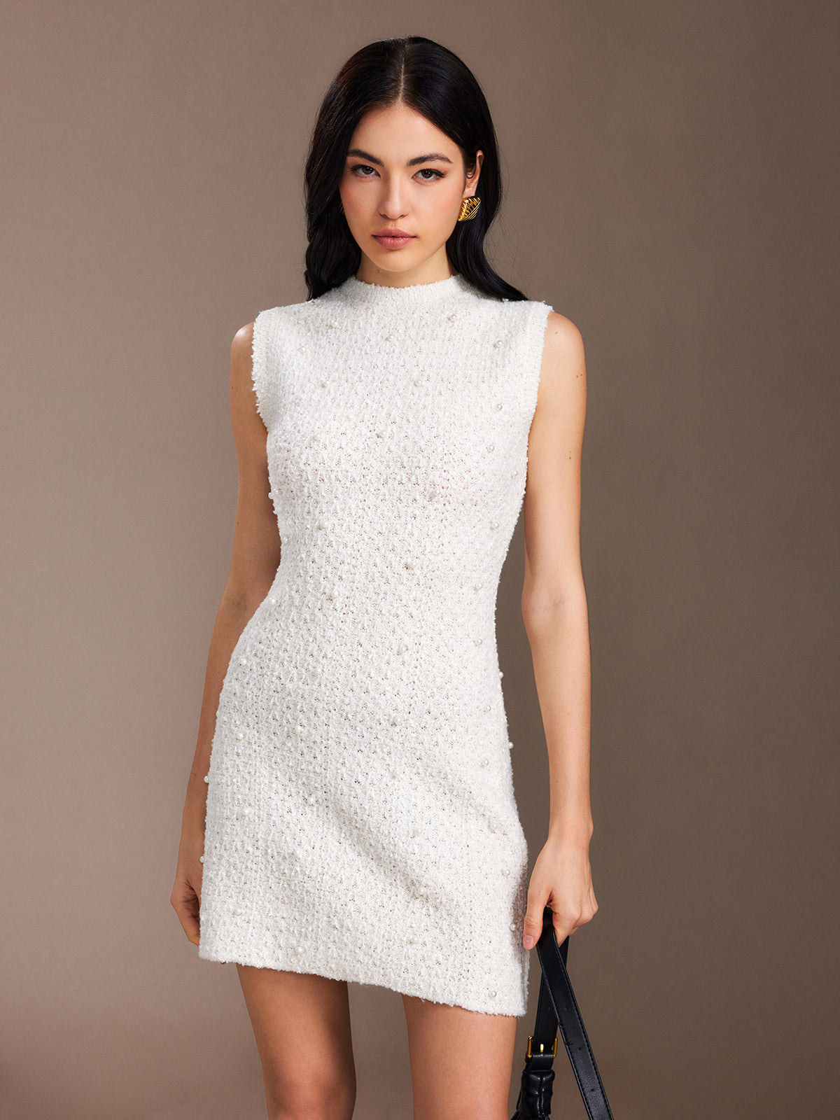 Pearl Beaded Sweater Tank Dress