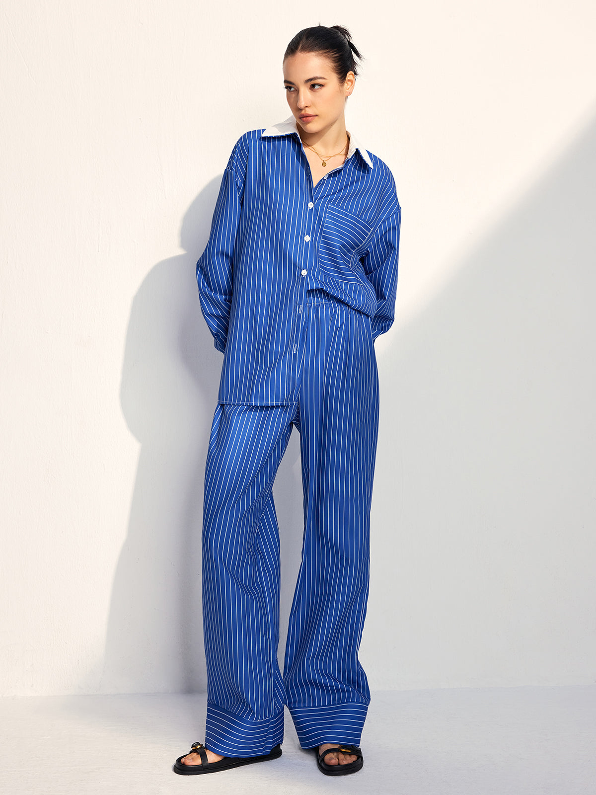 Pinstripe Contrast Lapel Pants Set